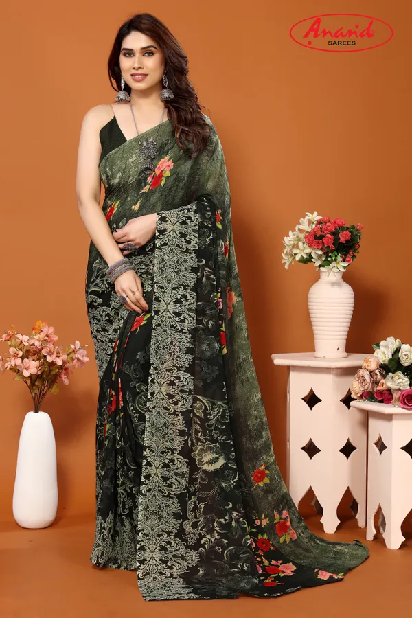 Green_Sarees_Floral_Print_Daily_Wear_Georgette_Saree