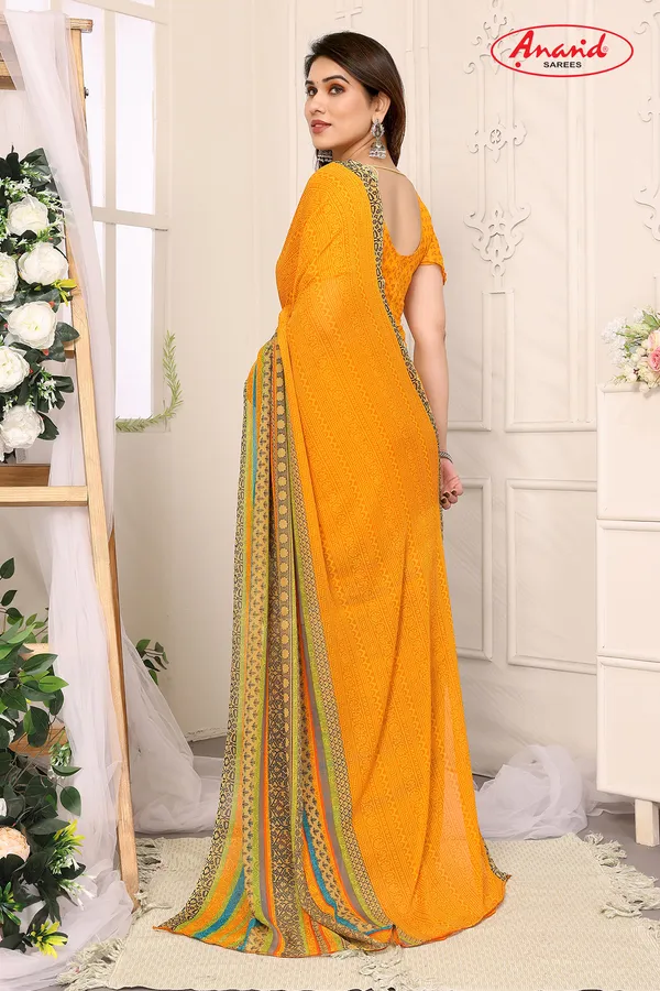 Printed,_Paisley,_Striped_Bollywood_Georgette_Saree_(Yellow)