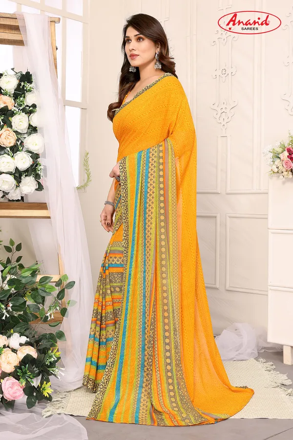 Printed,_Paisley,_Striped_Bollywood_Georgette_Saree_(Yellow)