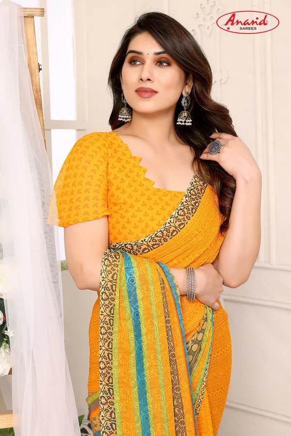 Printed,_Paisley,_Striped_Bollywood_Georgette_Saree_(Yellow)