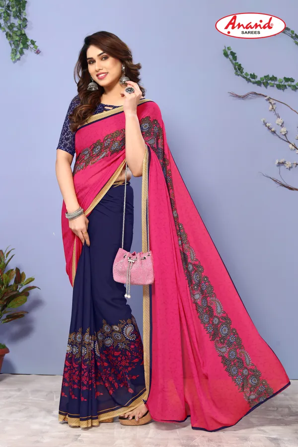 Blue_&_Pink_Sarees_Paisley,_Floral_Print_Daily_Wear_Georgette_Saree
