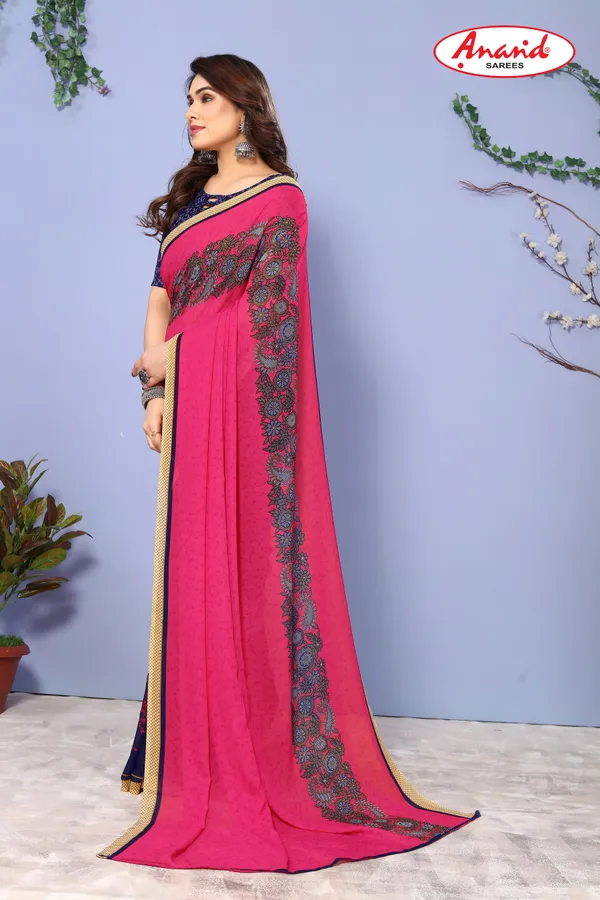 Blue_&_Pink_Sarees_Paisley,_Floral_Print_Daily_Wear_Georgette_Saree