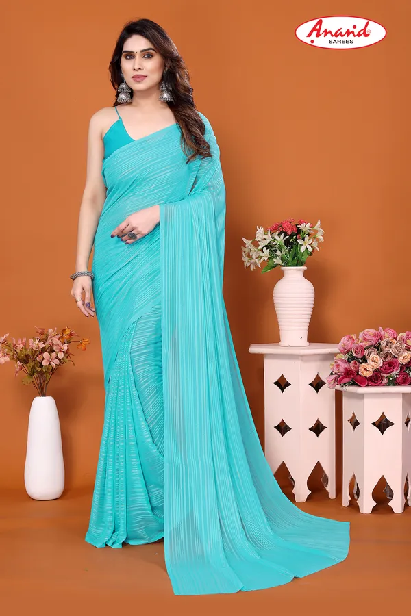 Light_Blue_Embellished,_Striped,_Self_Design_Leheria_Satin_Saree