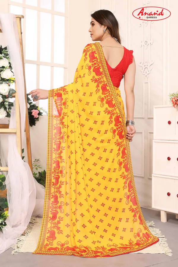 Paisley,_Animal_Print_Bollywood_Georgette_Saree_(Yellow)