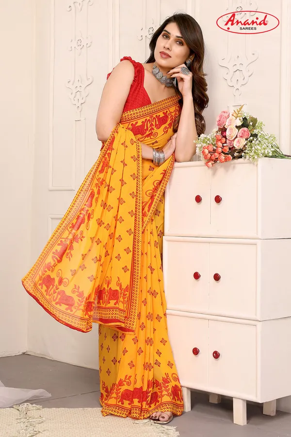 Paisley,_Animal_Print_Bollywood_Georgette_Saree_(Yellow)