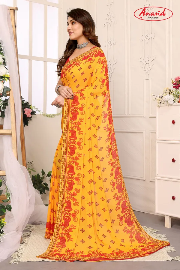 Paisley,_Animal_Print_Bollywood_Georgette_Saree_(Yellow)