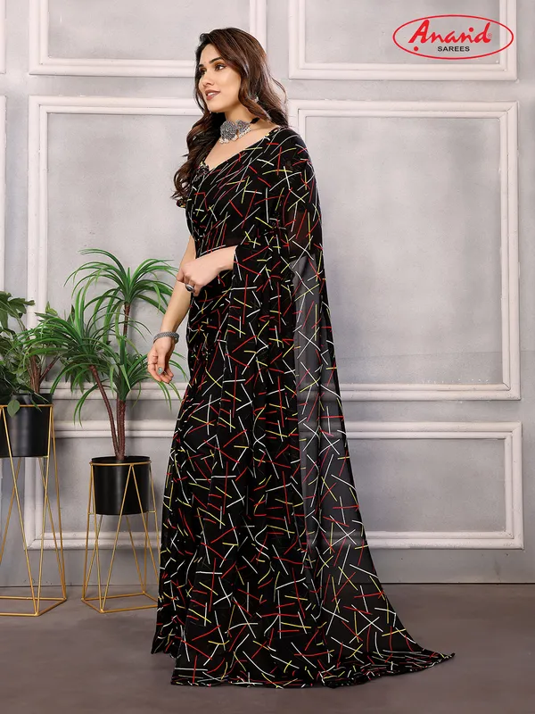 Striped,_Printed_Bollywood_Georgette_Saree_(Black)