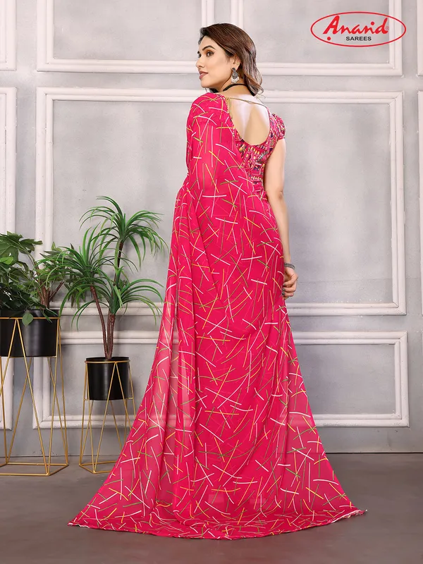 Striped,_Printed_Bollywood_Georgette_Saree_(Pink)