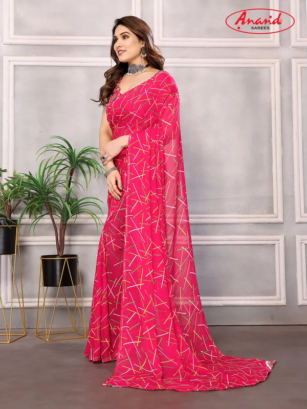 Striped,_Printed_Bollywood_Georgette_Saree_(Pink)