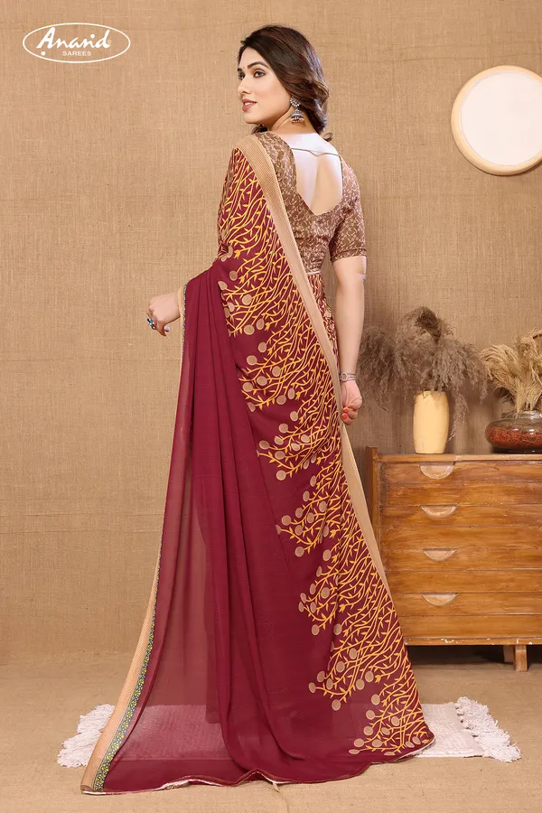 Brown_&_Beige_Sarees_Floral_Print_Daily_Wear_Georgette_Saree