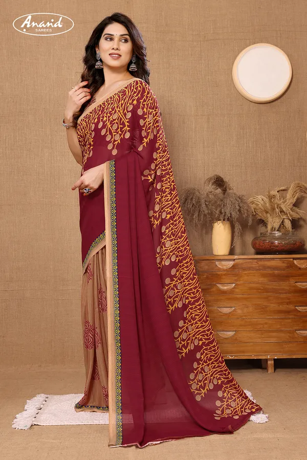 Brown_&_Beige_Sarees_Floral_Print_Daily_Wear_Georgette_Saree
