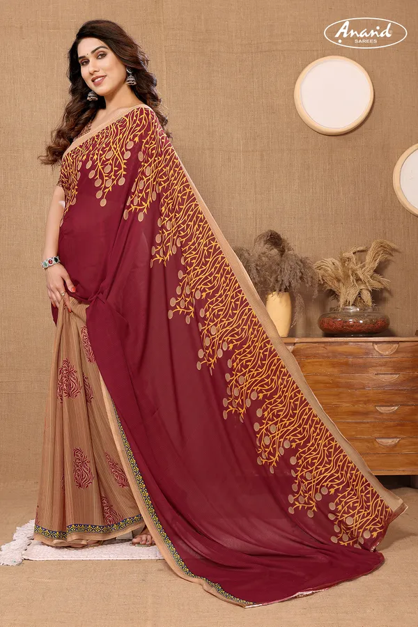 Brown_&_Beige_Sarees_Floral_Print_Daily_Wear_Georgette_Saree