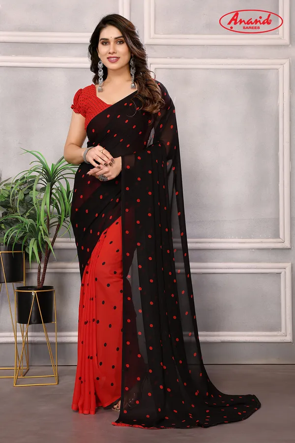 Printed,_Graphic_Print,_Polka_Print_Daily_Wear_Georgette_Saree_(Black)