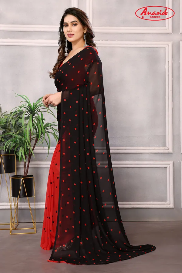 Printed,_Graphic_Print,_Polka_Print_Daily_Wear_Georgette_Saree_(Black)