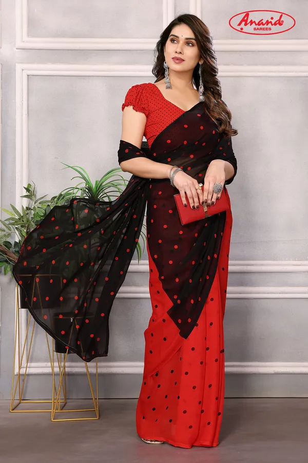 Printed,_Graphic_Print,_Polka_Print_Daily_Wear_Georgette_Saree_(Black)