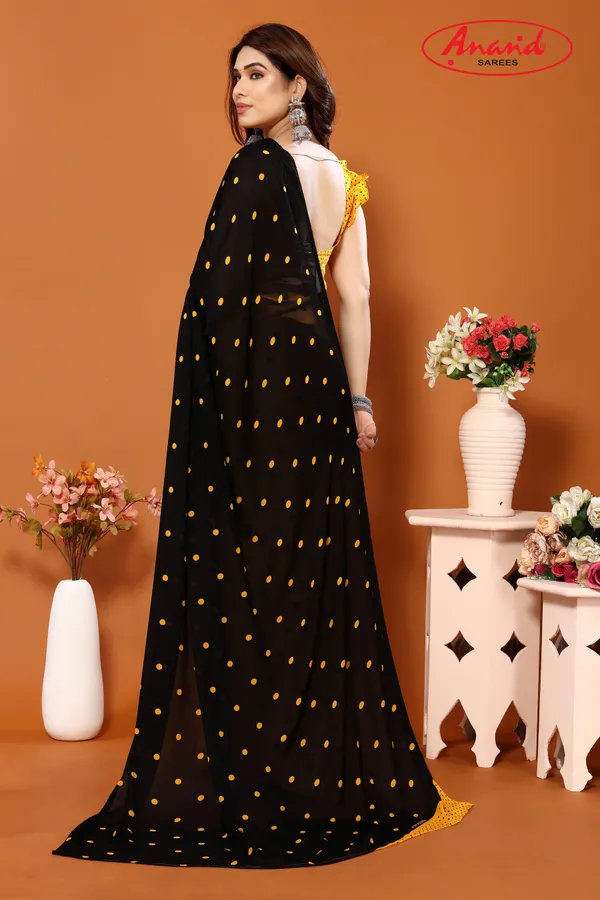 Black_&_Yellow_Sarees_Polka_Print_Daily_Wear_Georgette_Saree
