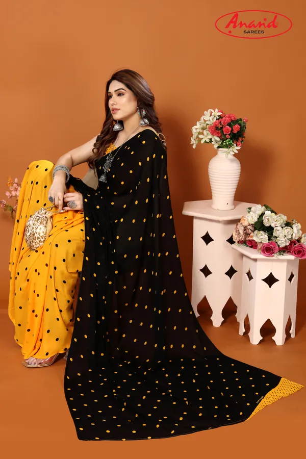 Black_&_Yellow_Sarees_Polka_Print_Daily_Wear_Georgette_Saree