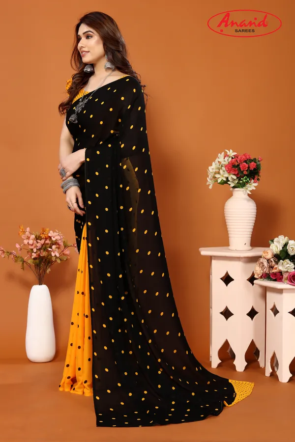 Black_&_Yellow_Sarees_Polka_Print_Daily_Wear_Georgette_Saree