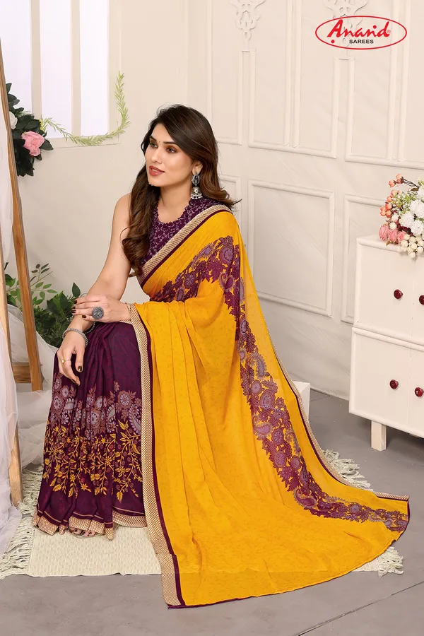 Printed,_Paisley,_Floral_Print_Daily_Wear_Georgette_Saree_(Yellow)