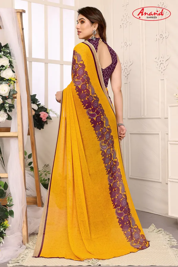 Printed,_Paisley,_Floral_Print_Daily_Wear_Georgette_Saree_(Yellow)
