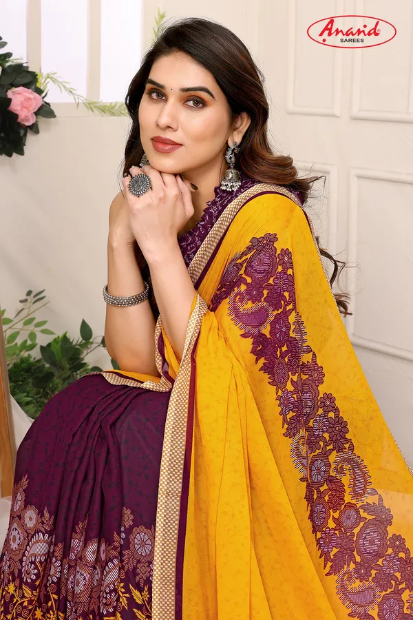 Printed,_Paisley,_Floral_Print_Daily_Wear_Georgette_Saree_(Yellow)