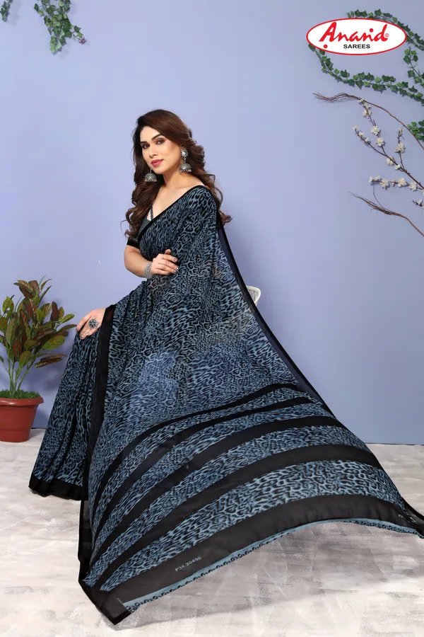 Blue_Animal_Print_Bollywood_Georgette_Saree
