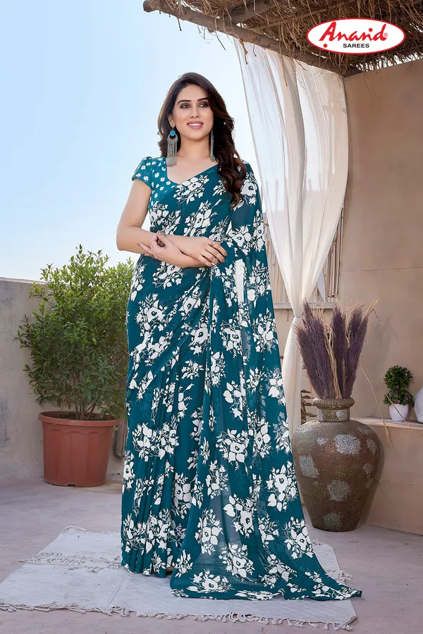 Green_Sarees_Floral_Print_Daily_Wear_Georgette_Saree