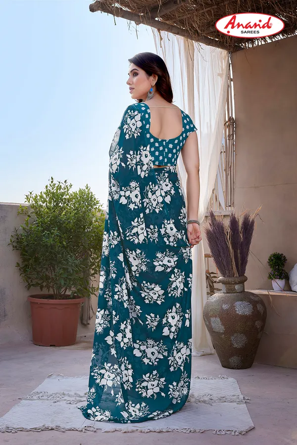 Green_Sarees_Floral_Print_Daily_Wear_Georgette_Saree