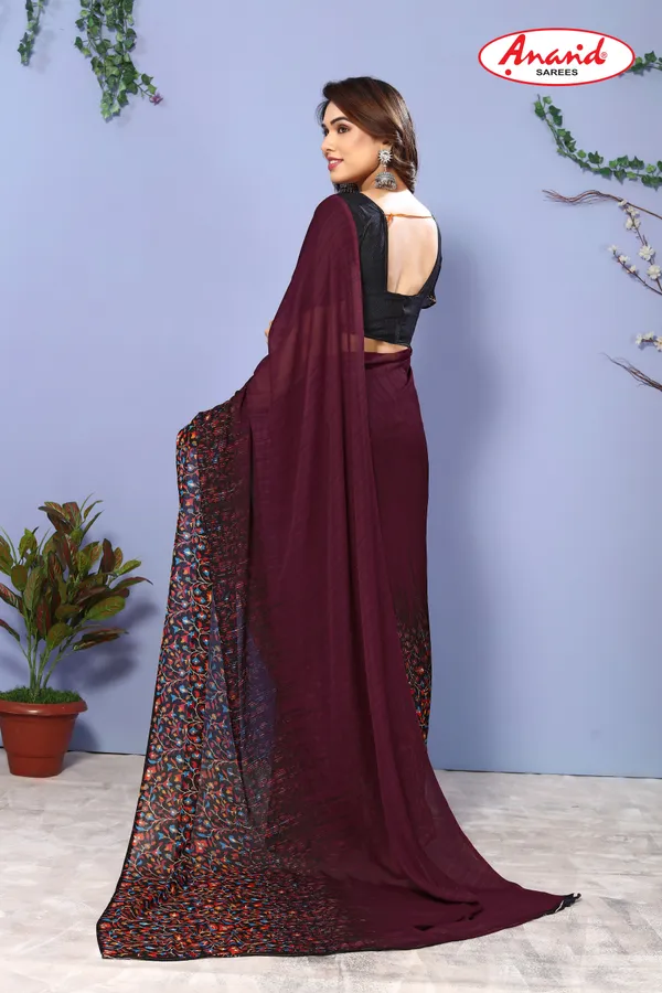 Brown_Sarees_Floral_Print_Bollywood_Georgette_Saree