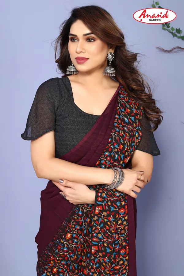 Brown_Sarees_Floral_Print_Bollywood_Georgette_Saree