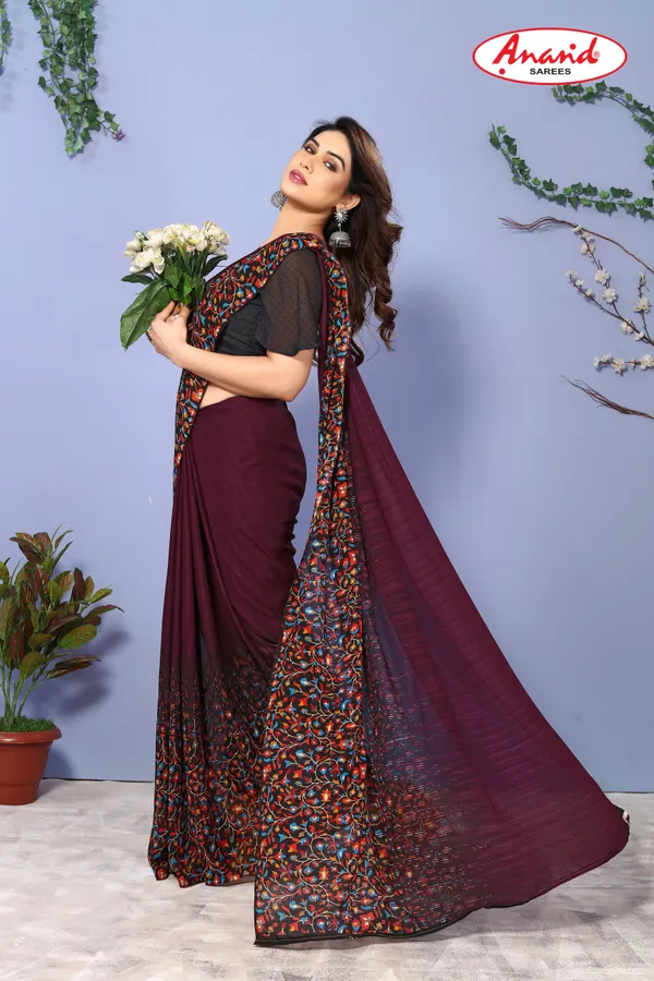 Brown_Sarees_Floral_Print_Bollywood_Georgette_Saree