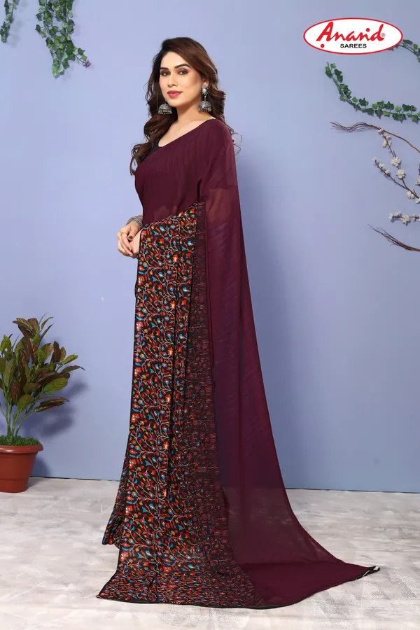 Brown_Sarees_Floral_Print_Bollywood_Georgette_Saree