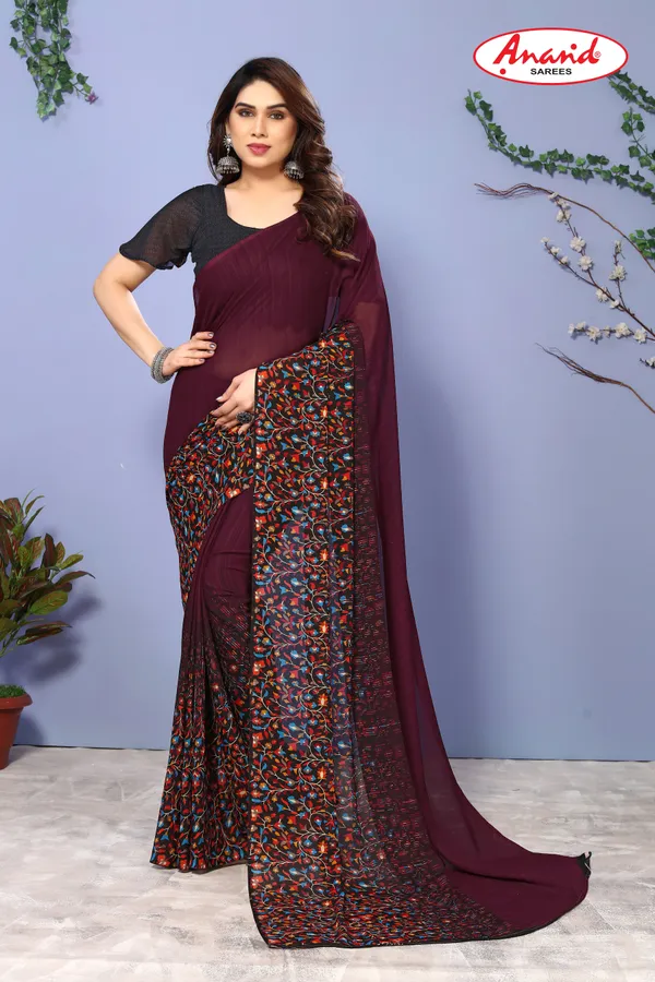 Brown_Sarees_Floral_Print_Bollywood_Georgette_Saree
