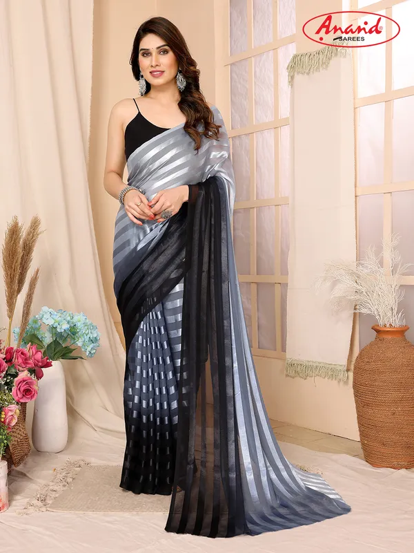 Black_&_Grey_Sarees_Ombre,_Striped_Bollywood_Georgette_Saree