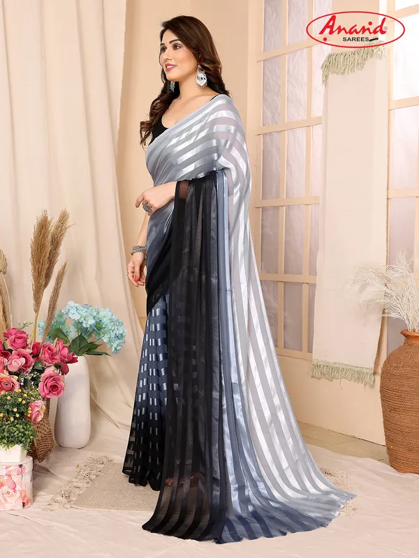 Black_&_Grey_Sarees_Ombre,_Striped_Bollywood_Georgette_Saree