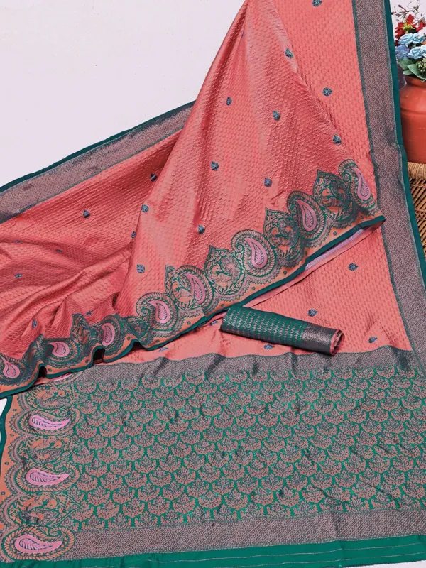 Pink,_Green_Aquiliq_Woven_Bollywood_Pure_Silk_Saree