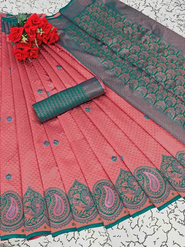 Pink,_Green_Aquiliq_Woven_Bollywood_Pure_Silk_Saree