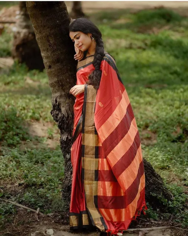 Black_Aquiliq_Woven,_Temple_Border_Paithani_Cotton_Silk,_Silk_Blend_Saree