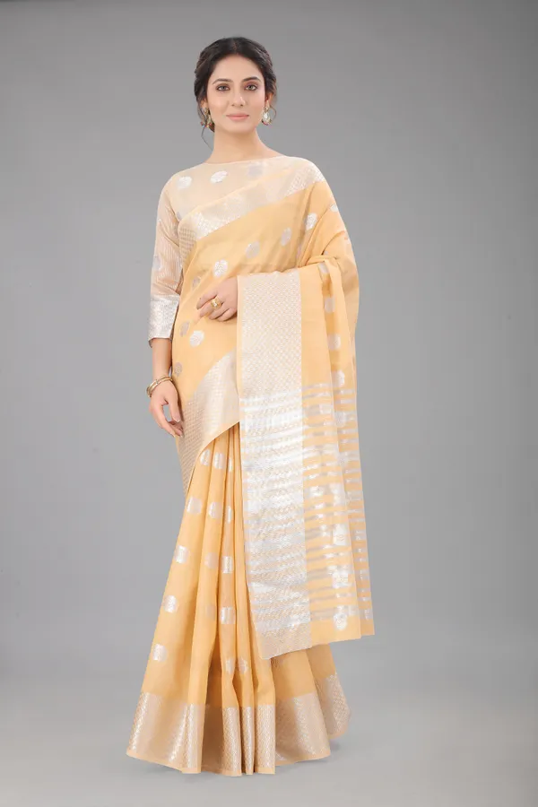 Chiku_Pure_Soft_Linen_Saree_With_Silver_Zari_Butta