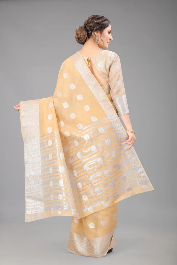 Chiku_Pure_Soft_Linen_Saree_With_Silver_Zari_Butta