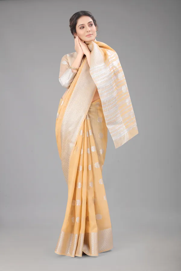 Chiku_Pure_Soft_Linen_Saree_With_Silver_Zari_Butta