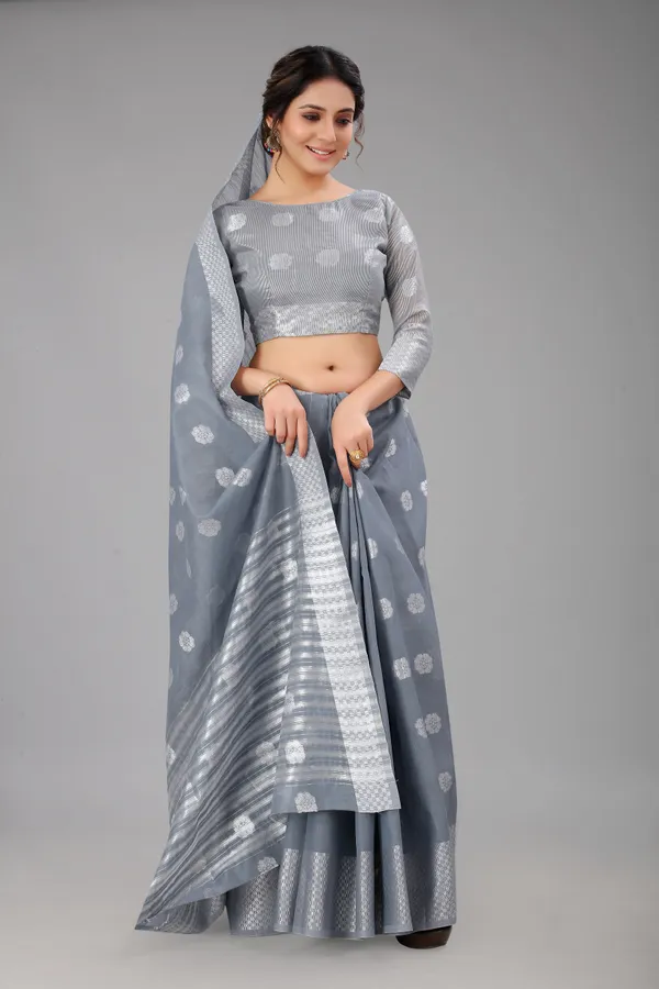 Grey_Pure_Soft_Linen_Saree_With_Silver_Zari_Butta
