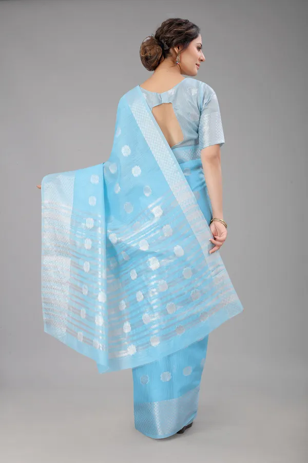 Sky_Pure_Soft_Linen_Saree_With_Silver_Zari_Butta