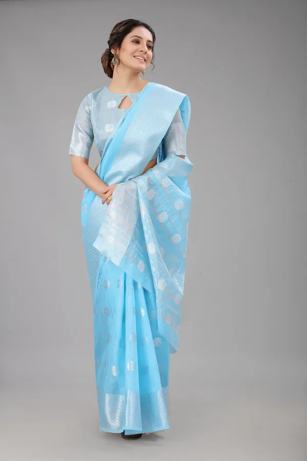 Sky_Pure_Soft_Linen_Saree_With_Silver_Zari_Butta