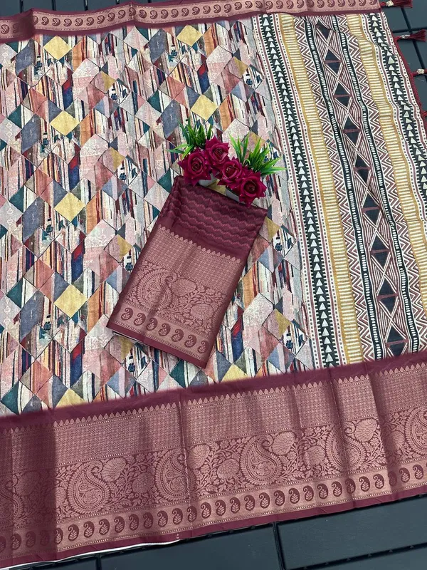 Orange_Premium_Kalamkari_Silk_And_Digital_Print_Saree