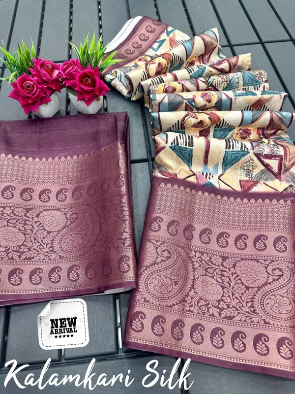 Pink_Premium_Kalamkari_Silk_And_Digital_Print_Saree