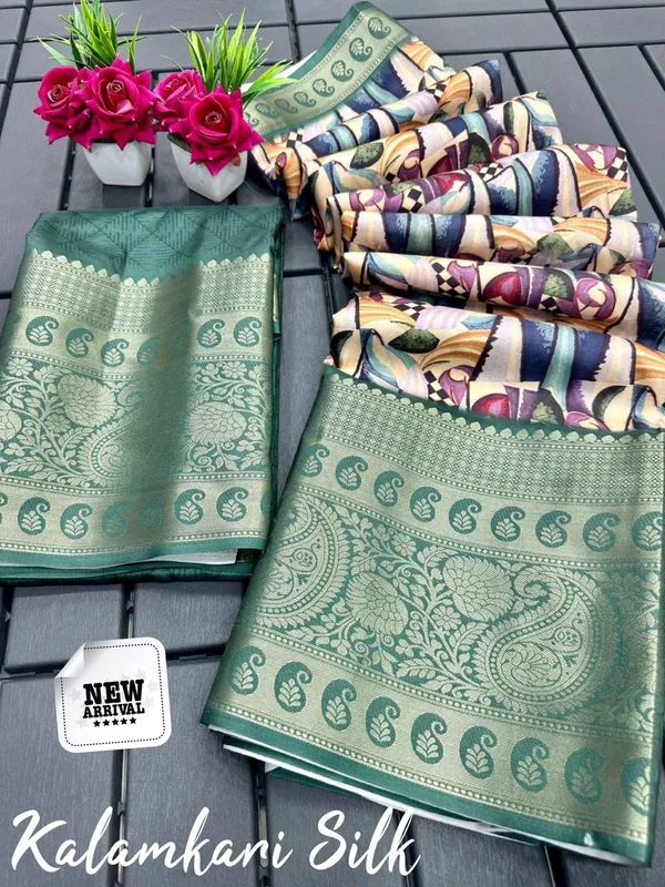 Green_Premium_Kalamkari_Silk_And_Digital_Print_Saree