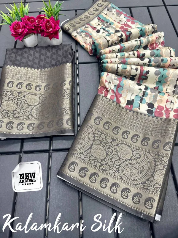 Beige_Premium_Kalamkari_Silk_And_Digital_Print_Saree