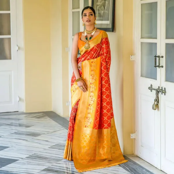 Red_Yellow_Darbari_Patola_Silk_Saree