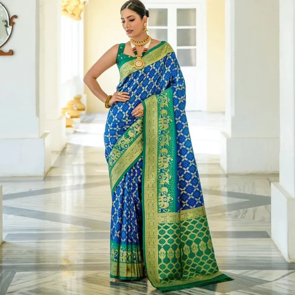 Blue_Darbari_Patola_Silk_Saree